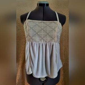 American Eagle Beige Boho Flowy Top Sz S cottagecore fairy criss-cross bohemian